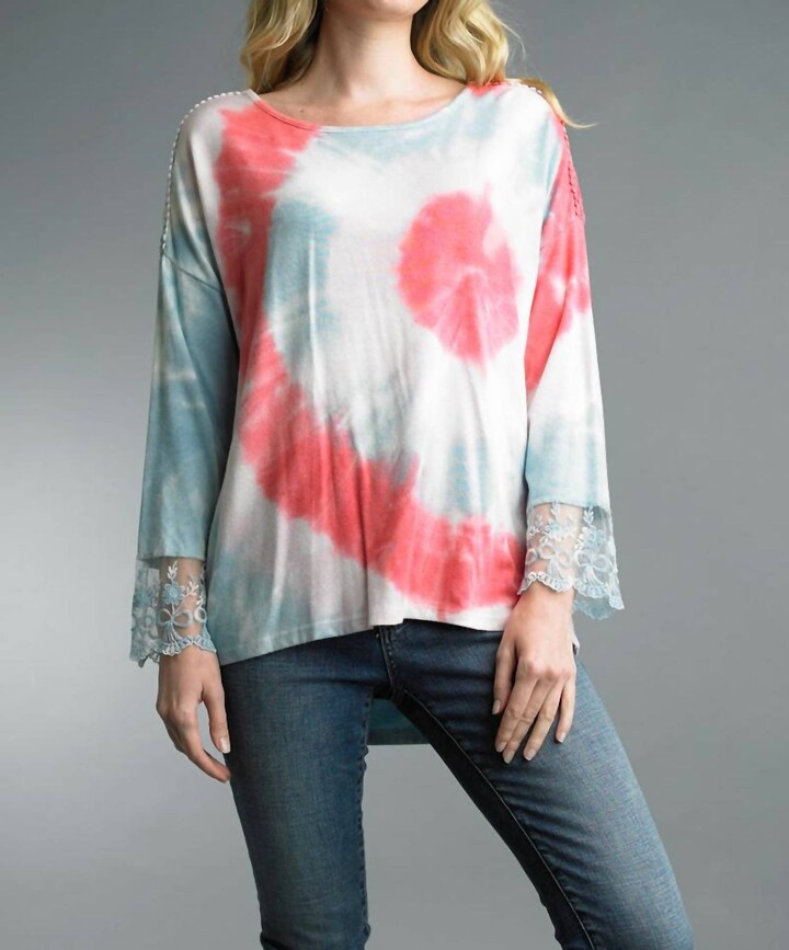TEMPO PARIS Tie Dye And Lace Hi Low Sweater In Multi
