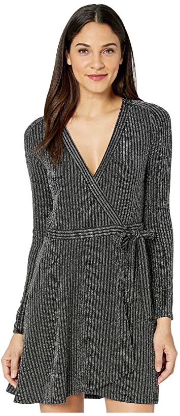 black knit wrap dress