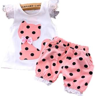 Monvecle Baby Girl to Toddler 2-pcs Ruffle Short Sleeve Top + Faux Denim Shorts Set