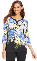 Thumbnail for your product : JM Collection Petite Floral-Print Embellished Keyhole Tunic