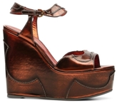 Thumbnail for your product : Sergio Rossi Metallic Patent Leather Wedge Sandal