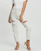 Thumbnail for your product : TOPSHOP Petite - Women's Blue High-Waisted - PETITE Ripped Mom Tapered Jeans - Size W28/L28 at The Iconic