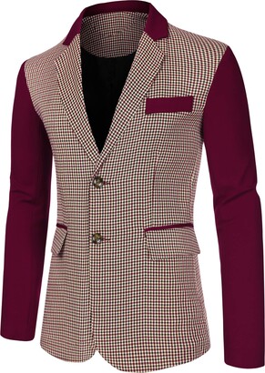Lars Amadeus Men's Casual Sport Coat Pattern Button Up Houndstooth Plaid  Blazer - ShopStyle