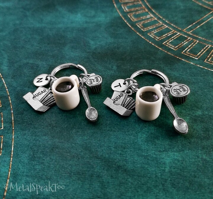 Etsy Coffee Keychain Set Of 2 Small Cup Keyrings Spoon Cream & Sugar Girlfriend Gift Couples Best Friends