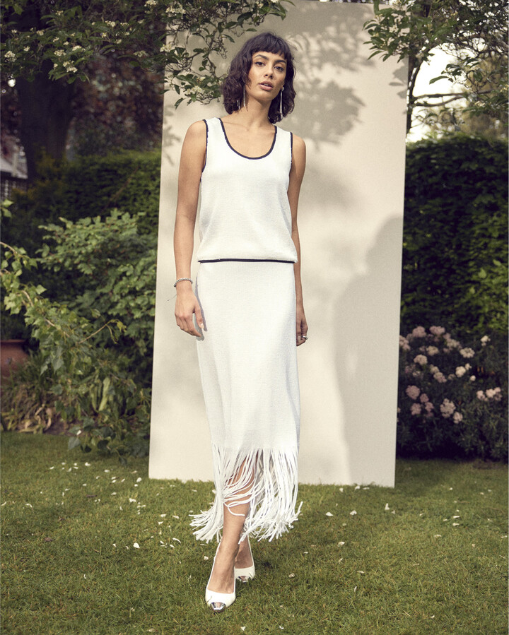 River Island Womens White Sequin Fringe Midi Skirt ShopStyle