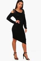 Thumbnail for your product : boohoo Tie Cold Shoulder Asymmetric Hem Dress