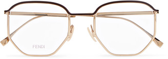 Fendi Round-Frame Acetate-Trimmed Gold-Tone Metal Optical Glasses