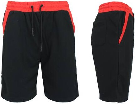 Galaxy By Harvic Men's French Terry Jogger Sweat Lounge Shorts with Contrast Trim Design in Black/Red