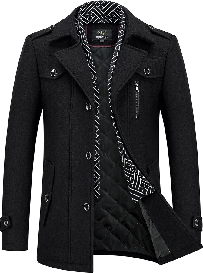 Mens Long Coat Miluxas Men's Wool Blend Double Breasted Pea Coat