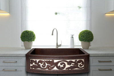 Ambiente Mexican Copper Crafts 33x22" Rectangular Single Bowl Kitchen Sink – Farmhouse Apron Drop-In Sink – 16 Gauge Bronze Copper Undermount Sink – D