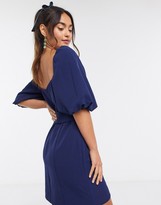 Thumbnail for your product : Forever New belted puff sleeve mini dress in navy