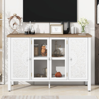 Mercer41 Modern White Mdf Tv Stand With Storage, Retro Elegant Design For Living Room