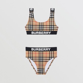 Burberry Childrens Logo Print Vintage Check Bikini