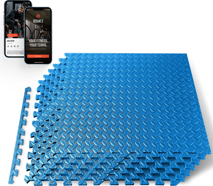 Squatz Gym Thick Puzzle Exercise Mat 6 Pcs EVA Foam Interlocking Tiles Protective Flooring, Blue