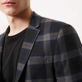 Thumbnail for your product : River Island Mens Blue tartan skinny cropped blazer
