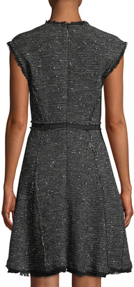 Rebecca Taylor Sleeveless V-Neck Sparkle Tweed Fit-and-Flare Dress