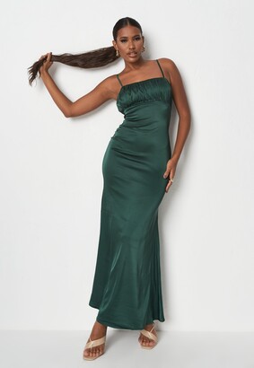 Missguided Green Satin Ruched Bust Strappy Maxi Dress