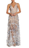 Thumbnail for your product : Dress the Population Sidney Deep V-Neck 3D Lace Gown