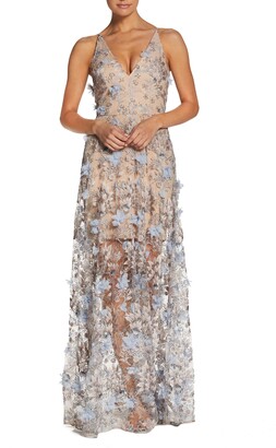 Dress the Population Sidney Deep V-Neck 3D Lace Gown