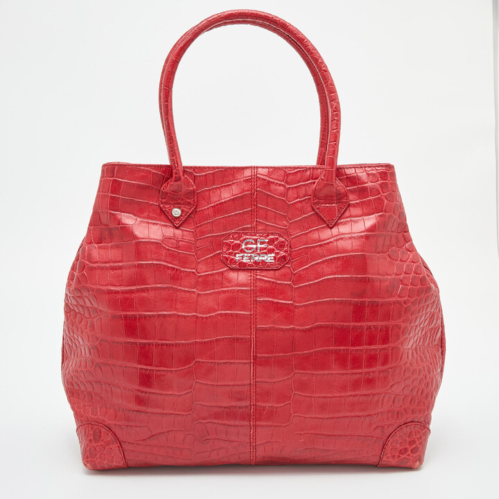 Gianfranco Ferre Red Croc Embossed Leather Tote - ShopStyle