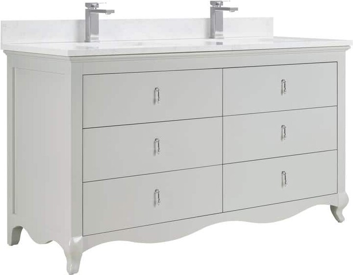 Legion Furniture Solid Wood Contemporary 60 in. Freestanding Silver Strand Bath Vanity with White Artificial Stone Top Assembled