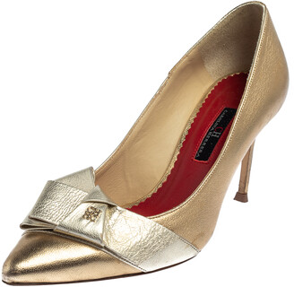 CH Carolina Herrera CH Metallic Gold/Silver Leather Bow Pumps Size 37 -  ShopStyle