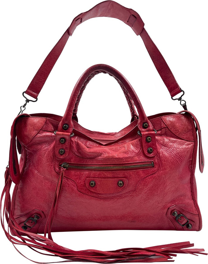 Balenciaga Classic Giant City Leather 2 Way Hand Bag Shoulder Bag Red  eBay