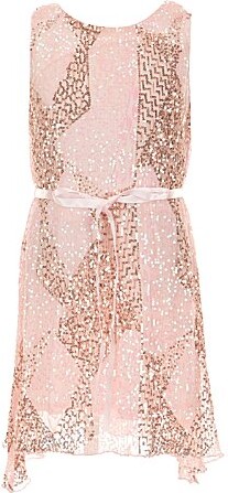 Ava & Yelly Ava Yelly Big Girls Sleeveless Sequin-Embellished Pattern Asymmetrical-Hem Dress