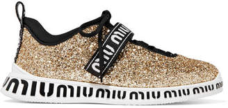 Miu Miu Logo-print Glittered Neoprene And Rubber Sneakers