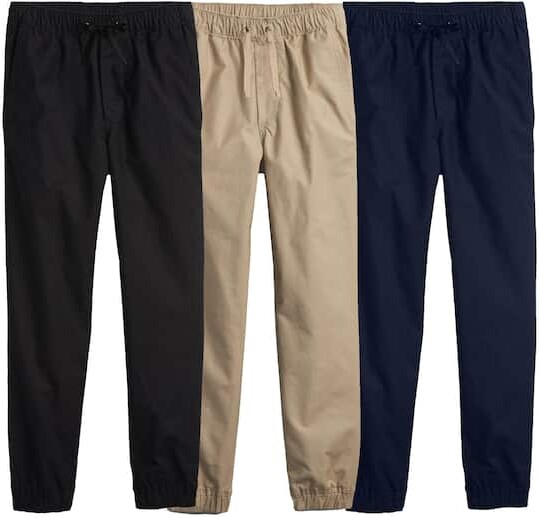 Galaxy By Harvic Boy's Slim Fitting Cotton Stretch Classic Twill Joggers 3 ct in Black/Khaki/Navy Blue