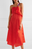 Thumbnail for your product : Peter Pilotto One-shoulder Wrap-effect Draped Taffeta Midi Dress - Tomato red