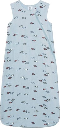 Deux Par Deux Printed Muslin Sleep Bag - Blue Fish