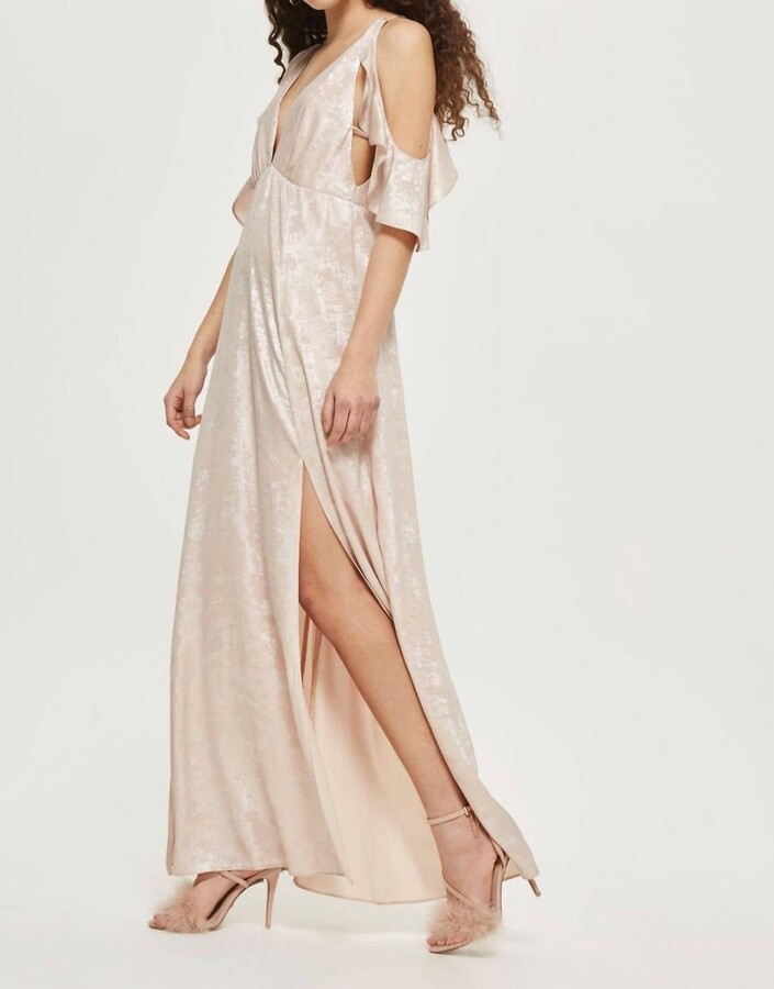 Topshop Shimmer Foil Maxi Dress In Pink