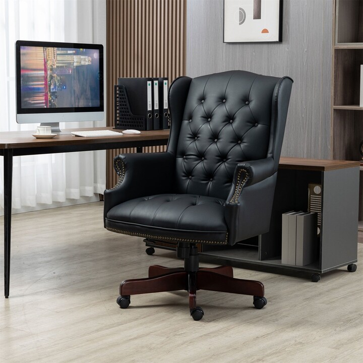 TONWIN Black Office Chair High Back Reclining PU Leather Desk Chair