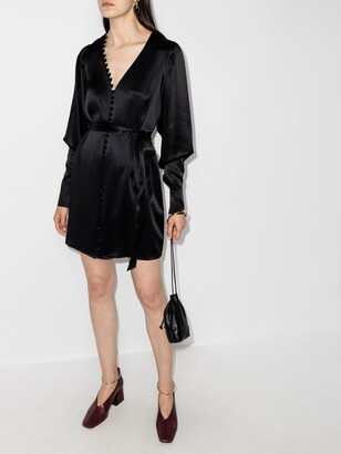 ENVELOPE1976 Black Nice Buttoned Silk Mini Dress