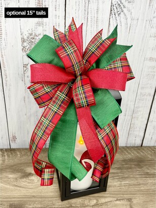 Etsy Traditional Christmas Wreath Bow, Lantern Red & Green Decoration, Tree Topper Plaid