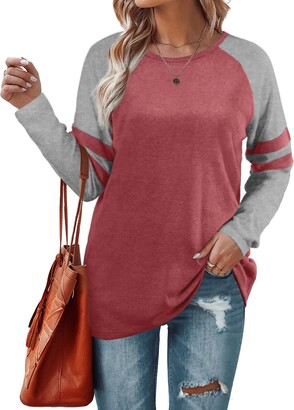 Saloogoe Womens Long Sleeve Tunic Tops to Wear with Leggings Color Block Fall Shirts 