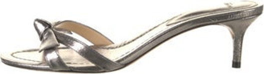 Alexandre Birman Leather Slides Metallic & Silver Bow Accents Crossover Straps Designer