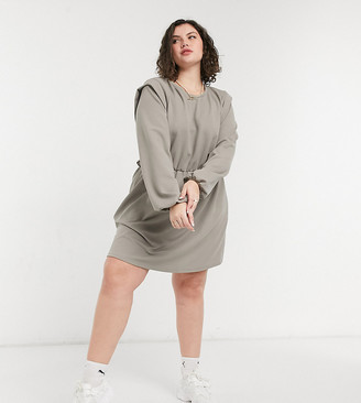 Only Curve jersey mini dress with strong shoulder in gray - ShopStyle