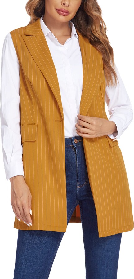 ELESOL Women Blazer Jacket Sleeveless Casual Open Front Cardigan Plaid Work  Office Striped Trench Vest - ShopStyle