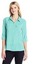 Thumbnail for your product : Notations Women's 3/4 Roll Tab Solid Y Neck Utility Blouse