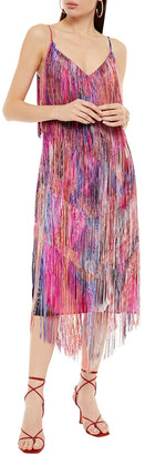 Camilla Lace-up Fringed Printed Silk Crepe De Chine Midi Dress