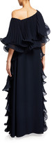 Thumbnail for your product : Badgley Mischka Asymmetric Pleated Octopus-Ruffle Gown