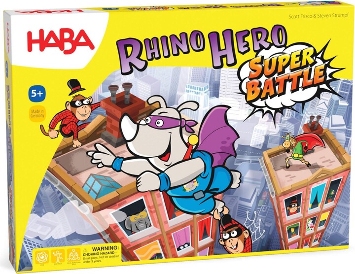 Haba Rhino Hero Super Battle - Exciting 3D Stacking Board Game for Kids and Adults, Fun Family Games, Stacking Card Games for Kids, Made in Germany -