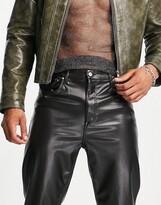 Thumbnail for your product : ASOS DESIGN dad fit jeans in black leather look