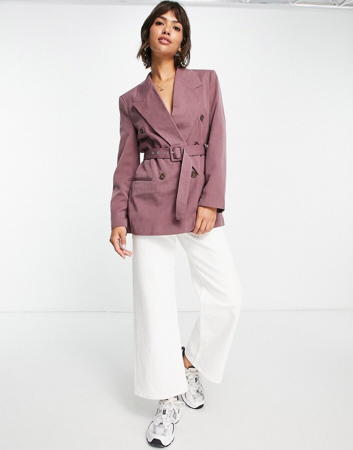 ASOS DESIGN belted double breasted blazer with peaked collar in