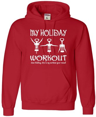 Go All Out Screenprinting Adult My Holiday Workout Funny Christmas Wine Lovers Sweatshirt Hoodie