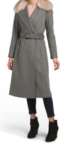 Thumbnail for your product : Cole Haan Wool Blend Faux Fur Collar Belted Wrap Coat
