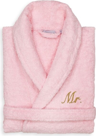 Linum Home Textiles LinumHomeTextiles100%TurkishCottonEmbroidered''Mr.''TerryBathrobe-Pink/Gold-Small/Medium