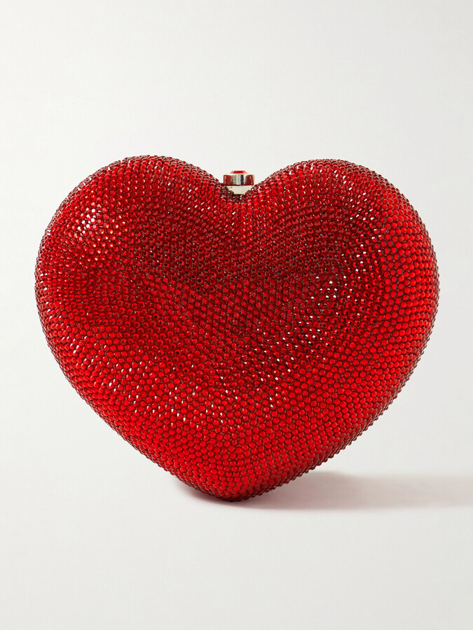 Judith Leiber Petit Coeur Crystal-embellished Silver-tone Clutch - Red
